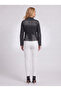 Women's Anthracite Color Gradient Stretch Denim Snap Fastener Slim Fit Jacket - 6