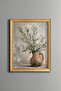 Olive Branches in Clay Vase - Vintage Patterned Painting - Fine Model