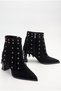 Women's Thick Striped Heeled Pointed Toe Studded Tasseled Suede Western Design Boots - 5