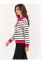 Asez Boutique Collar Buttoned Striped Long Sleeve Regular Fit Knitwear Sweater - 4