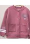Pilot Collar Girls' Printed College Cardigan with Snap Pockets on the Front/Printed Ribbed Tracksuit 3-Piece Set - 3