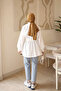 White Waist Drawstring Belt Detailed Zippered Jacket - 5