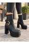 Women's Dona Black Buckle 12 cm Platform Heeled Boots *2030* - 2