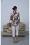Floral Patterned Satin Shirt Orange - 7