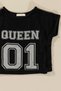 3-Piece Queen Printed Black T-Shirt Athlete Leggings Black Set - 3