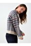 Ecru Houndstooth Patterned Crew Neck Knit Sweater - 3