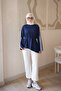 Navy Blue Waist-Tie Striped Sweatshirt - 2