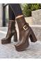 Women's Dona Brown Buckle 12 cm Platform Heeled Boots *2030* - 3