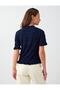 Navy Blue Ruffle Detailed Crew Neck Short Sleeve Knit Sweater - 5