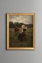 Young Woman with Straw Hat and Horses - Vintage Patterned Painting - Fine Model