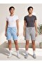 Makiteks Women's Blue Gray Double Comfortable Cut Elastic Waist Pocketed Combed Cotton Shorts Daily Basic Regenerated Sweat Bermuda