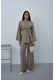 Tied Asymmetrical Zippered Trousers Suit Mink - 3