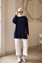Navy Blue Tunic with Cuffs and Slits on the Sleeves and Skirt - 3