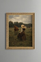 Young Woman with Straw Hat and Horses - Vintage Patterned Painting - Fine Model