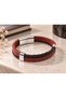 Sevranto Garnetrib Burgundy Leather Men's Bracelet - Navy Blue Braided and Striped Band - 3