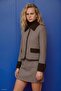 Houndstooth Patterned Denim Detailed Jacket - Brown