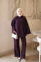 Plum Piping Buttoned Jacket and Trousers Gabardine Suit