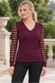 Women's Long Sleeve V-Neck Sleeves Transparent Stripe Detailed Lycra Flexible Elegant Casual Burgundy Knitwear Blouse - 5