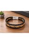 Olivento Flameweft Black Leather Men's Bracelet - Orange Patterned Woven and Knitted - 3