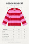 Women's Thick Red Pink Striped Crew Neck Oversize Sweatshirt - 6