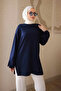 Navy Blue Tunic with Cuffs and Slits on the Sleeves and Skirt
