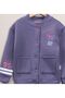 Pilot Collar Girls' Printed College Cardigan with Snap Pockets on the Front/Printed Ribbed Tracksuit 3-Piece Set - 4
