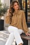 Timeless Elegance Pearl Sophistication Women's Bow Collar Pearl Detail Long Sleeve Stylish Crepe Blouse - 4