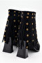 Women's Thick Striped Heeled Pointed Toe Studded Tasseled Suede Western Design Boots - 8
