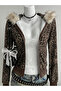 Leopard Detailed Fur Hooded Zippered Sweatshirt Cardigan - 3