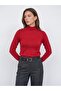 10877 Basic Stand Collar Buttoned Sweater-Red - 3