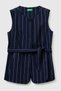 Women's navy blue viscose blend belted slim striped vest