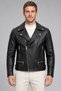 Men's Black Slim Fit Leather Jacket with Cross-Zipper and Fur Lining