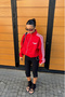 Red Oversized Striped Zippered Cardigan Sweatshirt with Fleece Inside - 6