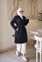 Navy Blue Double-Breasted Collared Lined Trench Coat with Waist Tie - 3