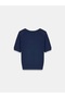 10878 Basic Crew Neck Buttoned Sweater-Navy Blue - 6