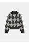 10880 Diamond Patterned Zippered Sweater-Anthracite - 7