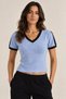 Contrast Striped Towel Textured V-Neck T-Shirt - 2