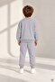 Gray Boy's Teddy Bear Embroidered Ribboned Crew Neck Tracksuit Set 24958 - 2