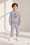 Gray Boy's Teddy Bear Embroidered Ribboned Crew Neck Tracksuit Set 24958