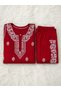 Red Lucknowi Chikankari Cotton Kurta Palazzo Set - CHK1001 | Red-Size:3XL-46-Inches - 6