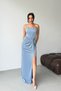 Baby Blue Strapless Underwire Glittery Long Evening Dress