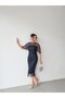 Navy Blue Strapless Cape Beaded Embroidered Midi Evening Dress - 3