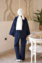 Navy Blue Piping Buttoned Jacket and Trousers Gabardine Suit - 5