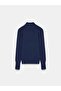 10877 Basic Stand Collar Buttoned Sweater-Navy Blue - 6