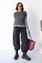 Women's Anthracite Gray Double Layered Long Sleeve Fit Blouse with Stitching Detail - 7
