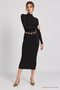 High Collar Ribbed Knitted Dress Lrn0077 Black