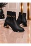Women's Short Boots with Chain Detail, Zipper, Short Heel, Stylish Daily Ankle Boots - 5