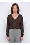 10879 V-Neck Wool Blend Sweater-Dark Brown - 3