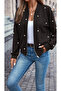 Women's Long Sleeve Front Zipper Pearl Short Modal Jacket - 3