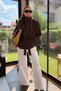 High Collar Belted Brown Suede Jacket - 5